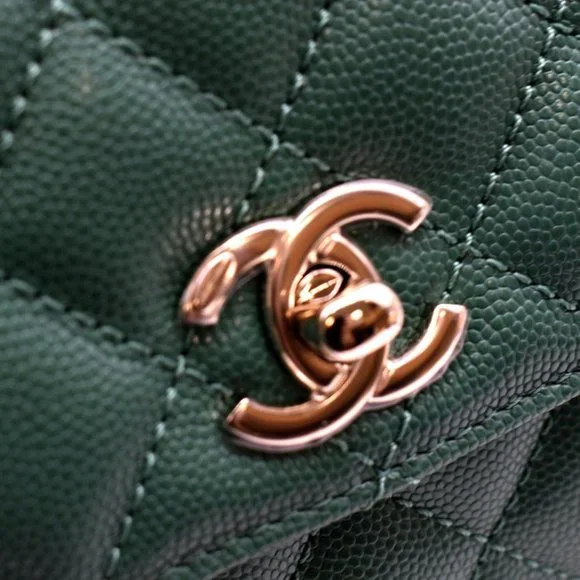 CHANEL  Coco Mini Top Handle Caviar Leather Shoulder Bag Green - Picture 11 of 13